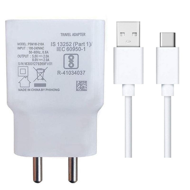 Type C Charger for Samsung Galaxy M31 Original Adapter Super Flash Vooc Fast Quick Qualcomm Charging Smart IC Technology with 1m Type C USB Data Cable (White, VO, SE.AI3)