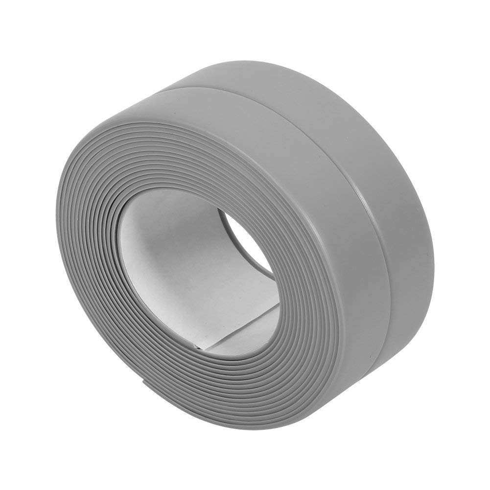 Estink Waterproof PVC Caulk Strip, Self-Adhesive Sealant for Bathroom and Kitchen Wall Joints, Grey, 1.5in x 10.5ft, 2 Rolls
