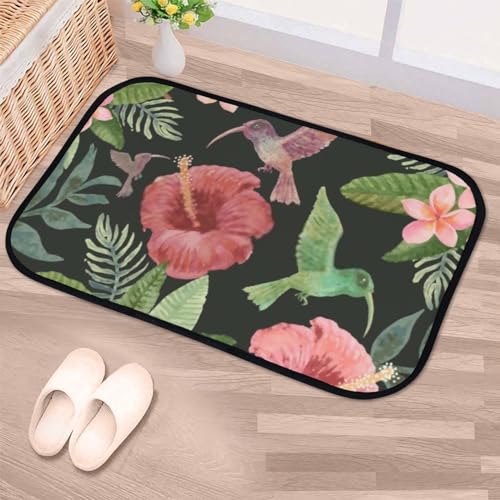 Nuansexi Bathroom Rugs Hand Drawn Exotic Small Birds Floor Mats Non Slip Bathmat Doormat Tub Mat Coral Velvet Absorbent Entrance Carpet Mats Machine Washable Bedroom Decor