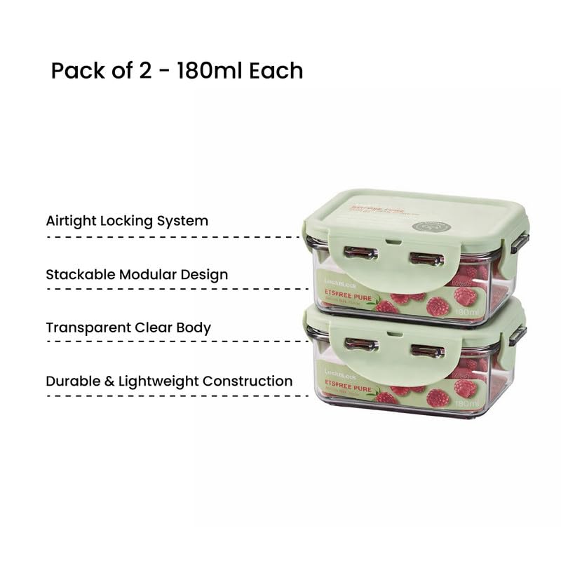 Image of LocknLock LBF805 Mini Food Storage Containers 180ml Each (Pack of 2) | Airtight, Leakproof, BPA-Free Plastic Snack Boxes | Stackable Small Containers for Fridge, Baby Food & Dry Storage