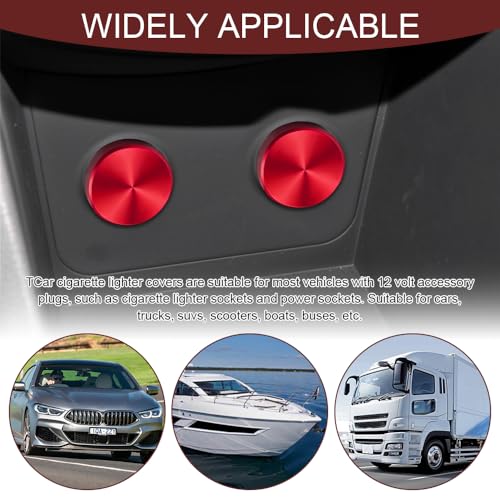 Image of Car Cigarette Lighter Plug Cover, Cigarette Lighter Covers, Aluminum Plugs Cover Car Decoration, Waterproof Dustproof Cigarette Lighter Socket Cap for SUV Truck with 12V Power Source (Red)