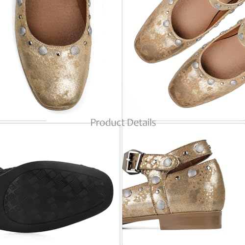 DOEYG Studded Mary Janes Ballet Flats Shoes for Women Square Toe Mary Jane Shoes Dressy Casual Ballerina Shoes with Buckle Strap4