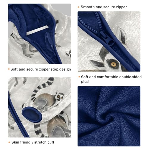 Lemur Pattern Cute Print Toddler Fleece Jacket Girl Boys Hooded Fleece Jacket Coat Warm Outwear Zip-up 3-10T3