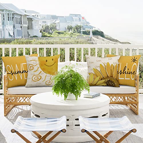 Anydesign Summer Decor Pillow Covers 18 X 18 Inch Hello Sunshine Yellow Sunflower Throw Pillow Case Farmhouse Decorative Cushion Case For Outdoor Activity Sofa Home Couch Office, 4 Pack #TOP5