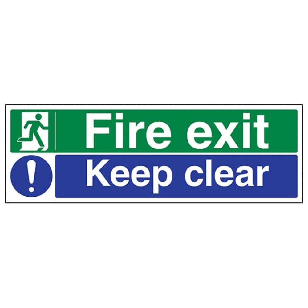 V Safety Fire Exit - Fire Exit/Keep Clear - 300 x 100 mm Restickable Safety Sign Safety Sign