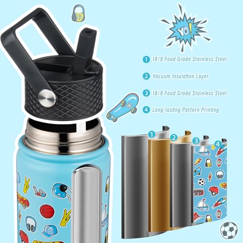 Image of BJPKPK Insulated Water Bottle, 22oz Stainless Steel with Straw Lid