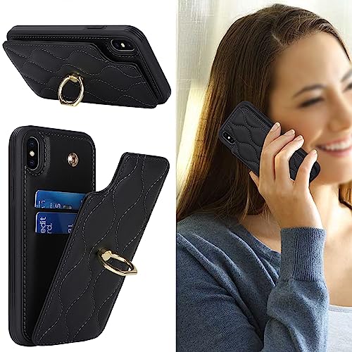 Image of iPhone X /XS Case with Card Holder, Kickstand and RFID Blocking, PU Leather Wallet Case for Women, Black