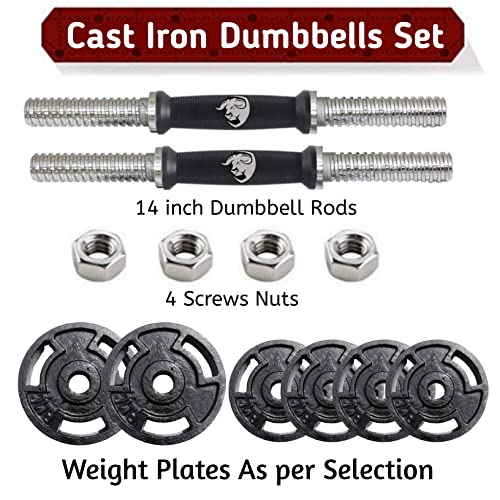 Image of BULLAR Home Gym Set 8kg to 70kg with ez /curl /Straight /Pair of Dumbbell rods, Customize Your own Exercise Set with Workout Accessories (Starnut Dumbbell Rods, Cast Iron, 30 KG)