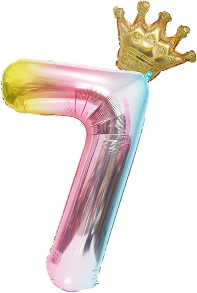 MAIYIDACK 7 Number Balloon 40 Inch Rainbow Gradient with Detachable Crown – Easy Inflate and deflate reusable, premium Foil Mylar Balloons for Birthdays, Anniversaries, and Party Decorations