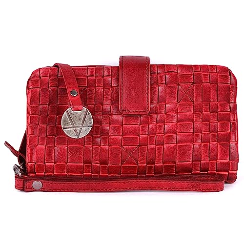 Genuine Leather Wallets for Women, Small Wallet for Women Zipper Coin Purse Credit Card Holder with Strap (VL-158-RED)