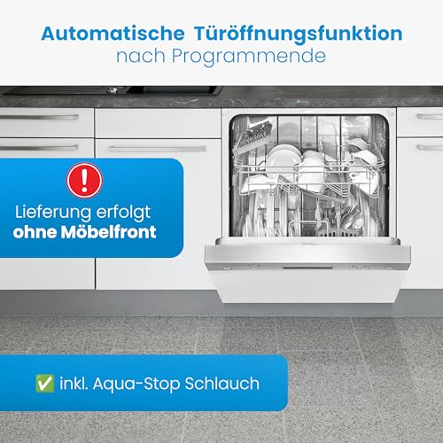 Bomann Spülmaschine Geschirrspüler 60cm, teilintegrierte Ausführung, sehr leise, Spülmaschine teilintegriert 60 cm, automatische Türöffnung, inkl. Aquastop, 40°-65°C, 6 Programme - GSPE 7423 TI