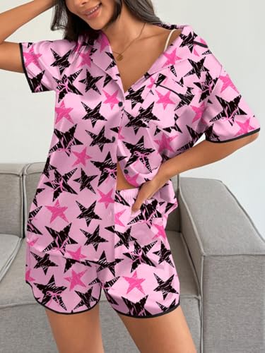 Image of Ekouaer Womens Satin Pajamas Set 2 piece Silky Buttton Down Short Pjs | Silk Notch Collar Top and Soft Shorts Lounge Set for Sleep, Daily Wear, Home, Wedding, Party