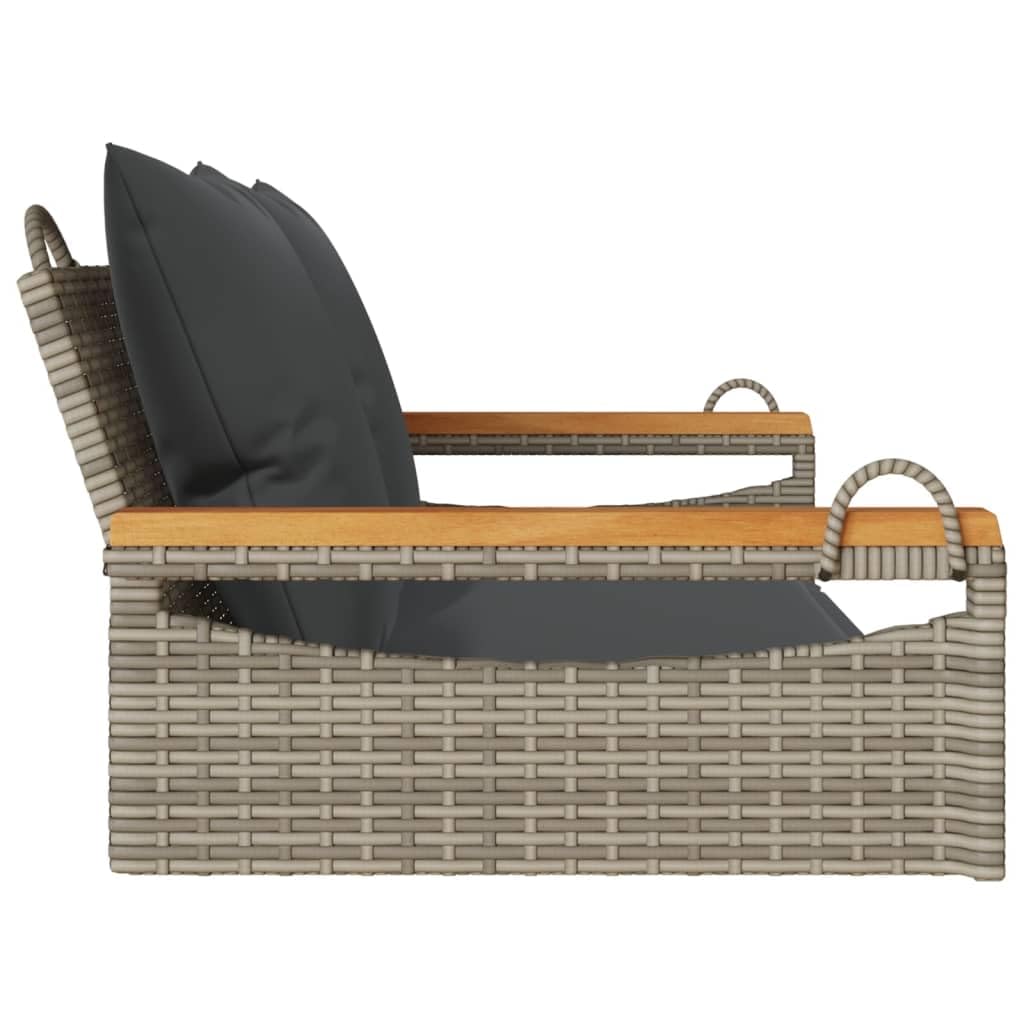 Gecheer Panchina Dondolo in Polyrattan Grigia 109x62x40 cm con Cuscini, Funzione Oscillante, Struttura in Acciaio Verniciato e Legno di Acacia, per Giardino Esterno