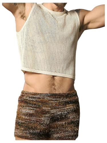 SHENHE Men's Hollow Out Sleeveless Knit Crop Top Vest Sheer Sweater Tank Party Clubwear