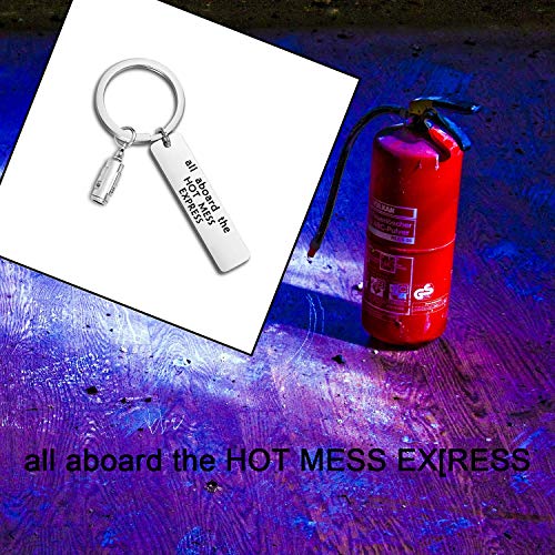 WUSUANED Sarcastic Keychain All Aboard The Hot Mess Express Funny Keychain Fire Extinguisher Jewelry Gift for Her