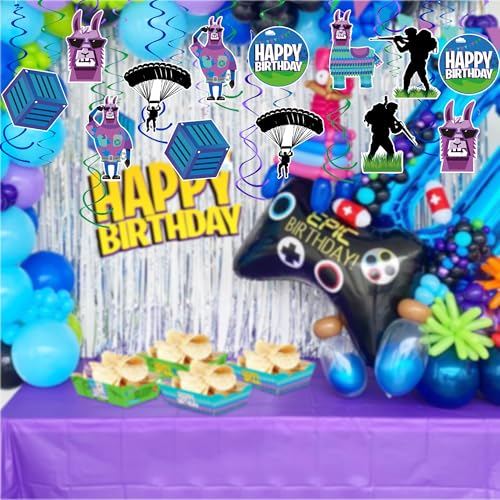 Image of Video Game Hanging Swirls 41Pcs Llama Themed Birthday Party Decoration for Video Game Party Supplies Llama Theme Birthday Decor Favor