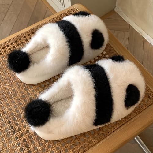 LilRoot Cute Panda Slippers for Winter Warm Fuzzy Animals Slippers Soft Fluffy Memory Foam Non-Slip Slippers for Women Grils Lounging Home2