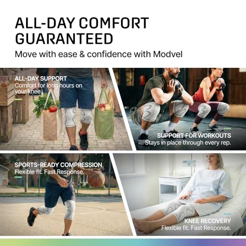 Image of Modvel Compression Knee Brace for Women & Men - 2 Pack Knee Brace for Women Running Knee Pain, Knee Support Compression Sleeve, Workout Sports Knee Braces for Meniscus Tear ACL & Arthritis Pain Relief