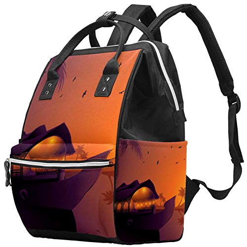 Grand sac à langer multifonction pour bébé - Motif silhouette Kerala - Sac à dos de voyage pour maman et papa