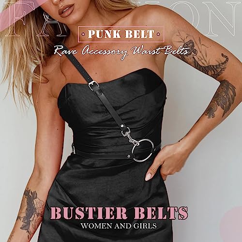 BODIY Circle Women Waist Punk Rock Belt Black Gothic Leather Wide Waist Strap Belts Cosplay Halloween Costume Belt Body Chain Fashion Harness Rave Accessory3