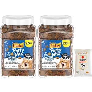 Aurora Pet Bundle Set (2) Friskies Party Mix Beachside Crunchy Cat Treats (20-oz Each) with AuroraPet Wipes