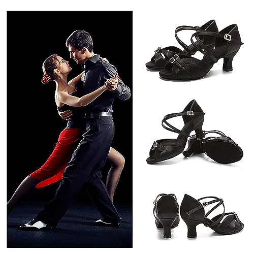 Rosefinch Women Latin Dance Shoes Width Adjustable Salsa Modern Pole Dance Shoes Tango Latin Shoes for Girls Ladies 2/2.75 Inch High Heel4