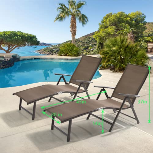 Pellebant Outdoor Chaise Lounge Set Of 2, Aluminum Pool Lounge Chairs With Adjustable Backrest & Footrest, Foldable Pool Loungers For Beach, Poolside, Deck, Patio(2Pcs, Brown) #TOP1