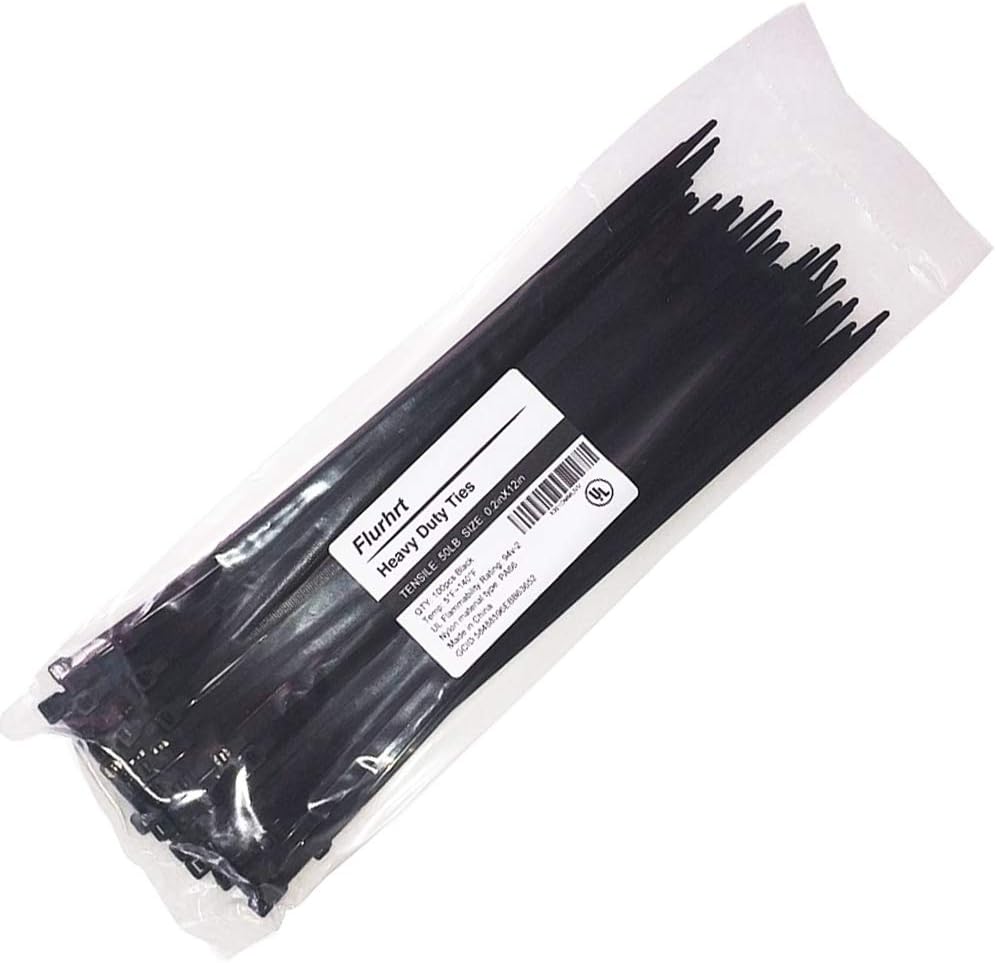 Cable Ties 12 Inch, Zip Ties 12 Inch with 50 Pounds Tensile Strength, 100 Pieces, Black