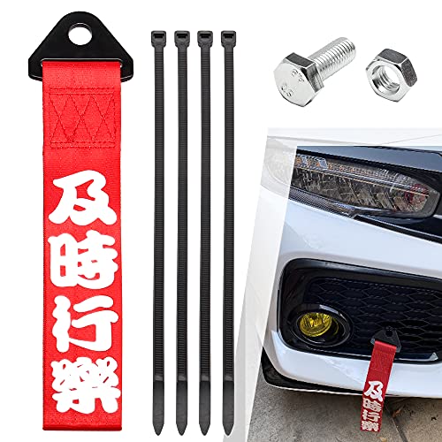 Top10 Racing 2Pcs Jdm Tow Straps - Red Towing Strap For Front And Rear Vehicle Decoration, Universal With Chinese Idioms #TOP2