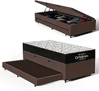 Bicama com Box Baú Solteiro com Colchão de Espuma D45 Ortobom Airtech 150 + Auxiliar Unique 88cm (Marrom)