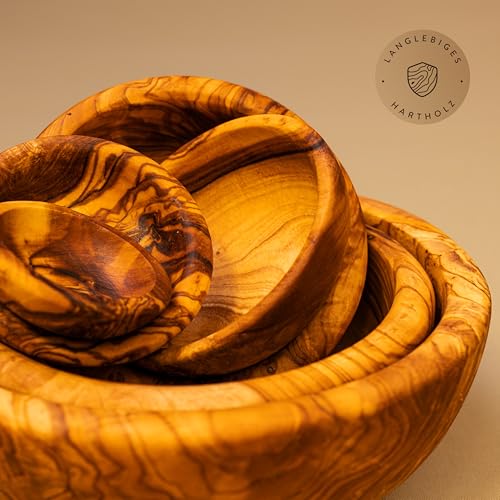 das Olivenholzbrett® / Olivenholz-Schalen Set 6-teilig/Holzschalen Set/Beilagenschalen Set/Multifunktions Schalen Set min. 5cm, max 17cm