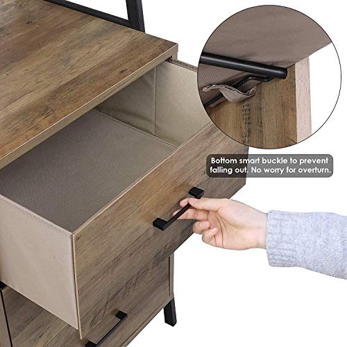 HOMECHO Storage Cabinet, Ladder Shelf with Fabric Drawers, 3 Tier Open Shelves, Accent Ladder Bookcase Bookshelf with Storage Chest, Tall Nightstand Organizer Unit for Home Office, Rustic Brown