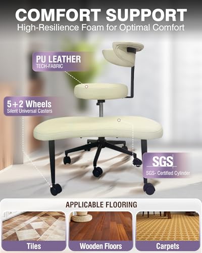 Image of PYY Cross Legged Office Chair - with Wrap-Around Armrest, 300lbs Load Capacity Meditation Chair with Wheels for Adults, Adjustable Height Yoga Chair, Ergonomic Chair for Home and Office