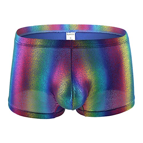Men's Soft Stretchy Holographic Shiny Metallic Swim Boxer Briefs Mens Rainbow Underwear Hot Pants Bikini Swimsuit