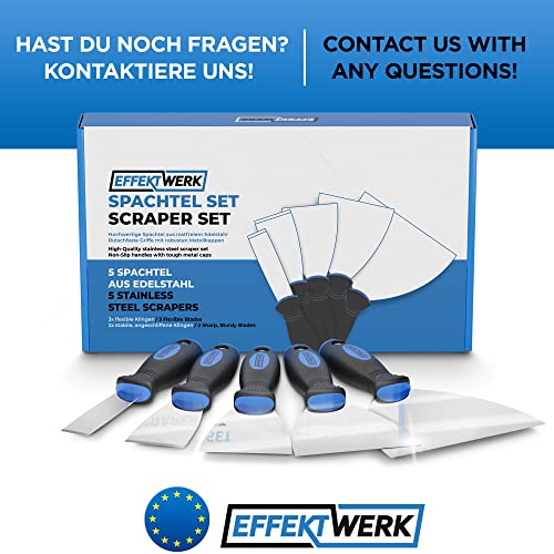 EffektWerk - 5-pc Scraper Set - Paint & Wallpaper Removal Tool Set - Stainless Steel Spatula Set for Plastering & Drywall Putty Filling - Ideal Painter Tool Plaster Scraping & Finishing - Image 7