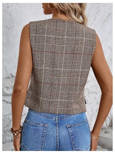 Milumia Women's Plaid V Neck Vest Single Breasted Sleeveless Work Blazer Jacket3