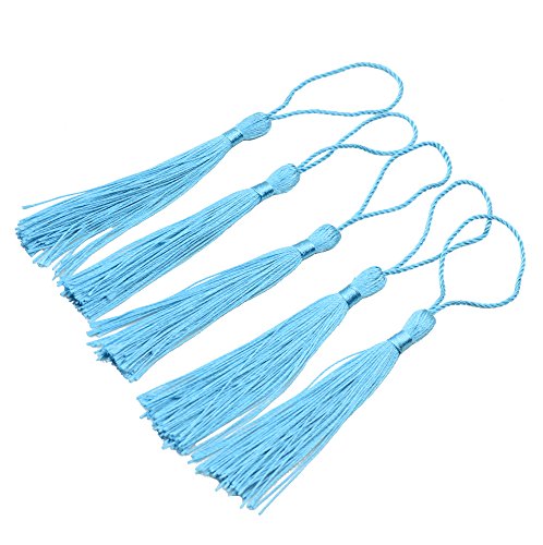 Image of 100pcs 13cm /5 Inch Silky Floss Bookmark Tassels with 2-Inch Cord Loop and Small Chinese Knot for Jewelry Making, Souvenir, Bookmarks, DIY Craft Accessory (Blue)