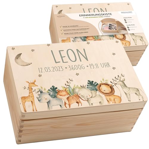 KIDSMOOD - Erinnerungsbox Baby personalisierte Holzkiste mit Deckel Ideal zur Aufbewahrung von Erinnerungen und als Geschenk zur Geburt Taufe oder als Geburtstagsgeschenk für Mädchen und Jungen