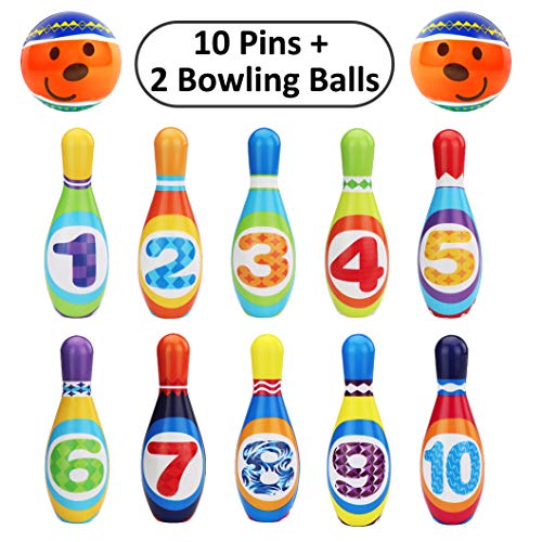Sanlebi Kids Bowling Set with 10 Pins 2 Balls Indoor&Outdoor Bowling Games Ball Toys Early Development Gifts for Children Toddler Kids - Thumbnail 5