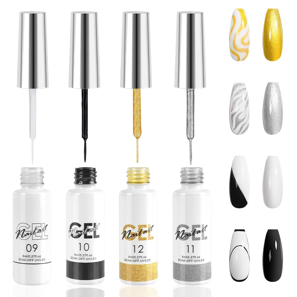 LOPHE Zestaw lakierów do paznokci, 4 x 8 ml, wzór do francuskiego manicure, profesjonalny lakier do paznokci, żelowy lakier do paznokci, półtrwały lakier żelowy (4 kolory)