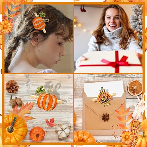 Image of 6 Pack Thanksgiving Fall Hair Clip for Women Enamel Rhinestone Harvest Turkey Pumpkin Maple Leaf Hairpins Thanksgiving Autumn Party Hair Accessory Gifts