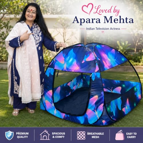 Image of Foldable Play Tent House Big Size for Girl Boys with Butterfly Theme Pop-Up Indoor & Outdoor Playhouse for Girls Boys Multi Purpose Tent with Fun Patterns Easy Setup & Portable (ButterflyBlue)