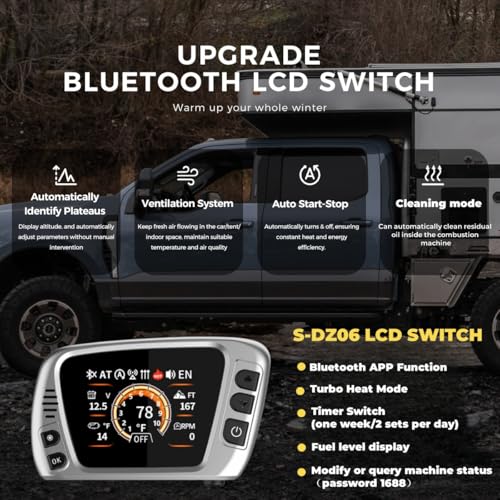 HTB1 8KW Diesel Air Heater, 12V/240V All-in-One diesel heater with Bluetooth App Control, Auto Thermostat &5500m Altitude Mode, Internal Circulation, Car Parking Heater for RV Motorhome Campervan