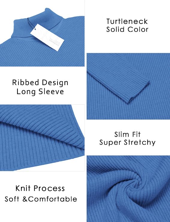 Image of COOFANDY Mens Ribbed Slim Fit Knitted Pullover Casual Turtleneck Sweater