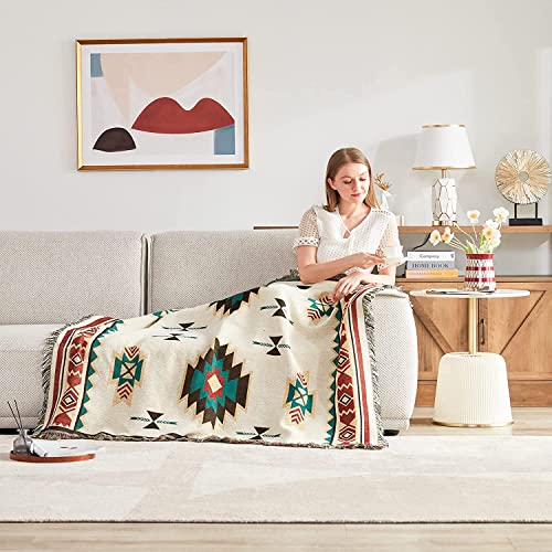VANJOROY Aztec Navajo Sofa Large Throw Blanket for Single 2 Seater Settees,100% Handwoven Cotton Tribal Ethnic Bohemian Armchair Throw for Couch Sofa and Bed-130×180cm - Image 2