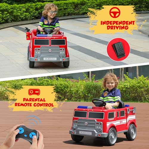 Elemara WJL014HON0X 12V7Ah Ride On Fire Truck, Electric Ride On Car For Kids,Battery Powered Toddler Car W/Parent Remote Control,Siren-Call,Walkie-Talkies thumb #2