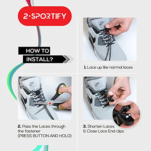 2SPORTIFY 2 Pack No Tie Shoelaces for Kids and Adults - Tieless Elastic Shoe lace with Lock for Sneakers Rubber - Round Shoe Laces (White-Blue)