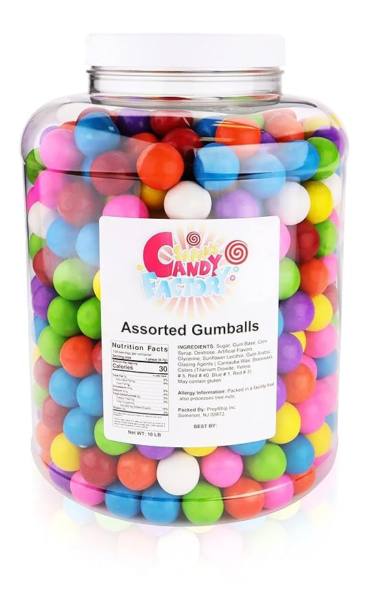 Sarah's Candy Factory Assorted Refill Gumball 0.7 Inch Gum Balls in Jar, 10 Lbs