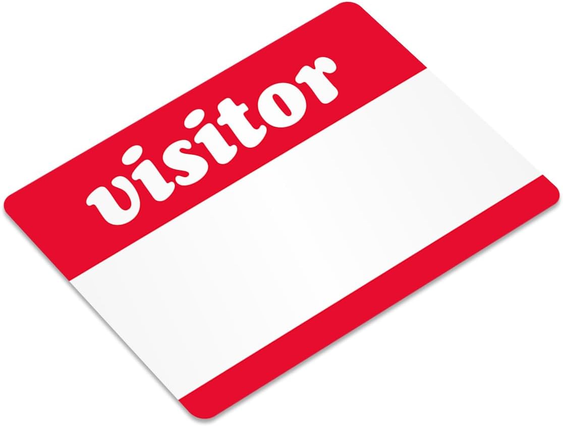 SmartSign (Pack of 250) Visitor Label Badges, 3.5" x 2.375" Matte Paper Guest Stickers with Removable Adhesive Backing, Write-On Labels in a Roll, Red and White, Made in USA