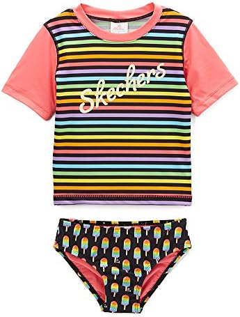 Skechers Baby-Girls Swim Suit Set with Short Sleeve Rashguard Rash Guard Set - Black - 24 Months